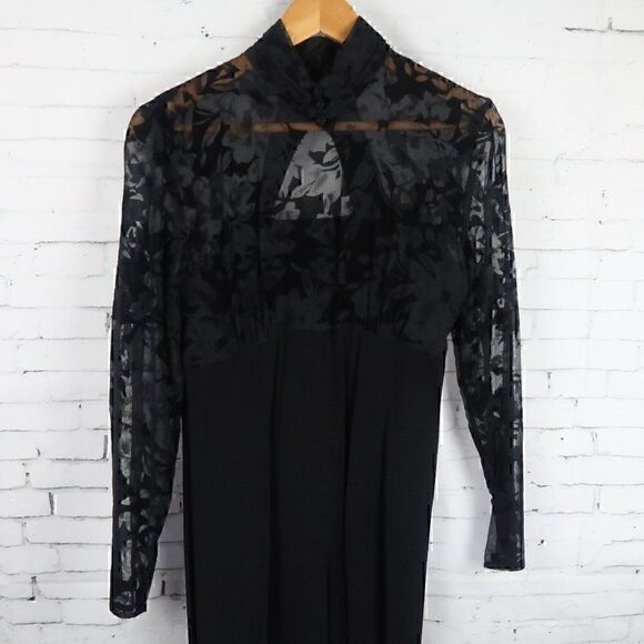 BB COLLECTIONS LONG SLEEVE VELVET SHEER TOP WIDE LEG JUMPSUIT OPEN BACK SIZE S - Picture 4 of 8